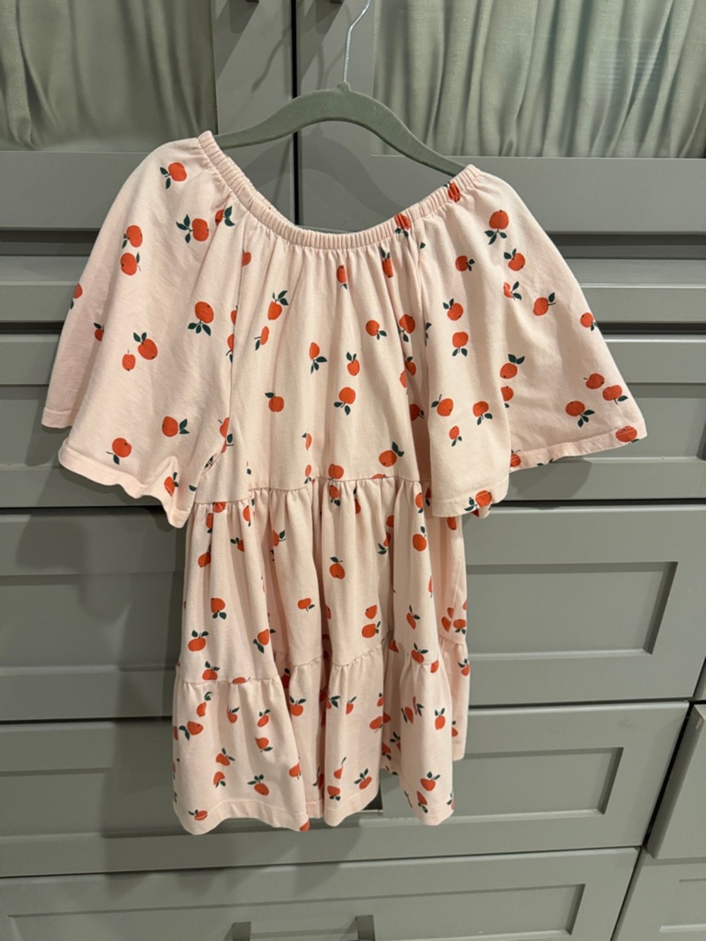 Girls Pink Orange Print Flutter Sleeve Dress